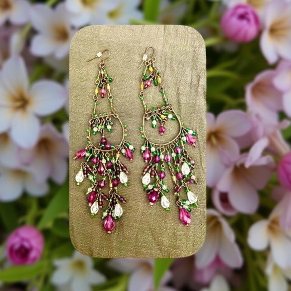 Boho earrings - Chandelier Earrings shoulder dusters 5” long beaded - Picture 8 of 12